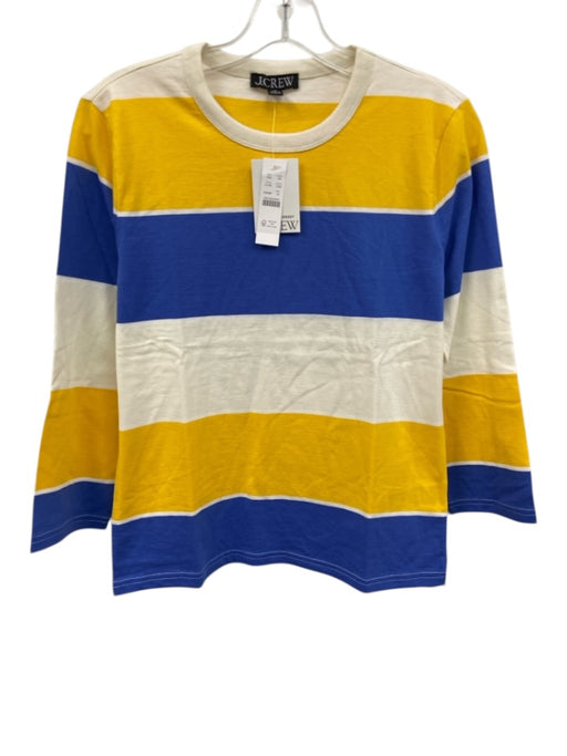 J. Crew Size M yellow blue white Cotton Long Sleeve Striped Top yellow blue white / M