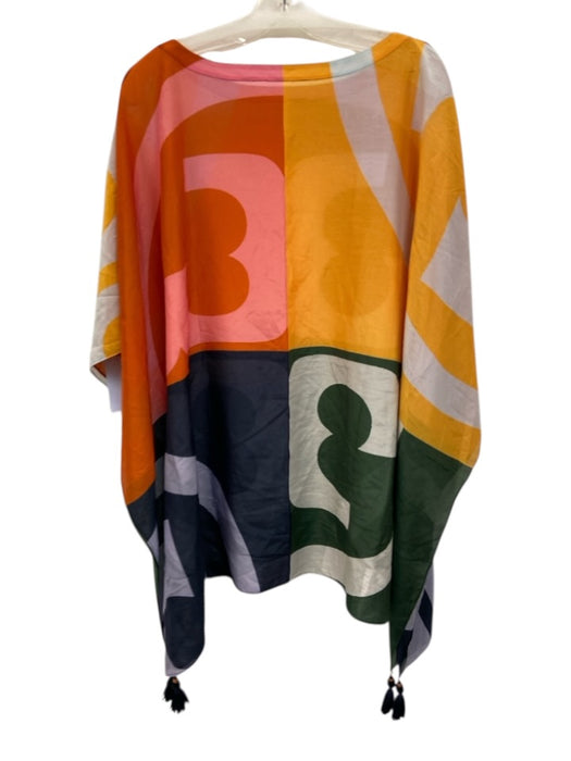 Tory Burch Yellow, Green, Blue Cotton Silk Short Sleeve Tunic Coverup Yellow, Green, Blue