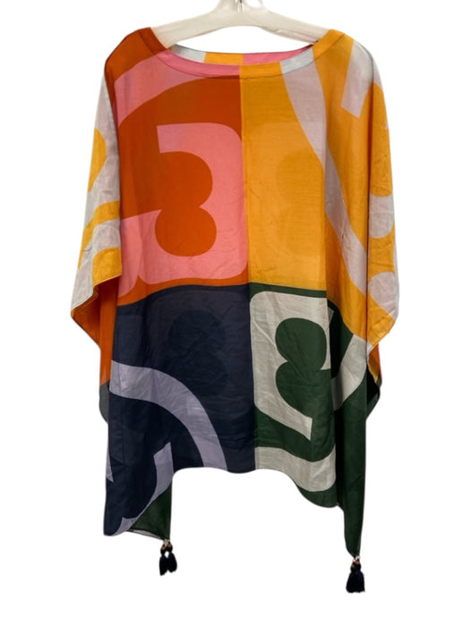 Tory Burch Yellow, Green, Blue Cotton Silk Short Sleeve Tunic Coverup Yellow, Green, Blue