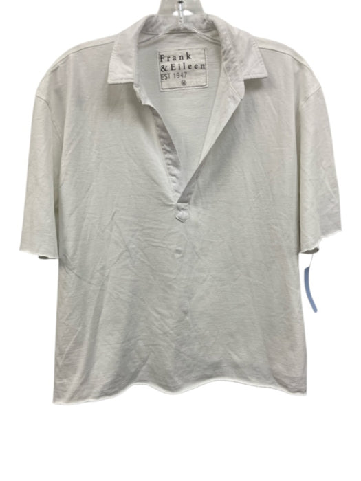 Frank & Eileen Size M White Cotton Short Sleeve Button Up Collar Top White / M