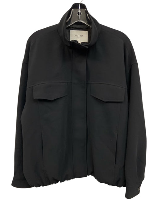 Aritzia Size M Black Polyester Cupro Lining Bomber Front Zip Jacket Black / M