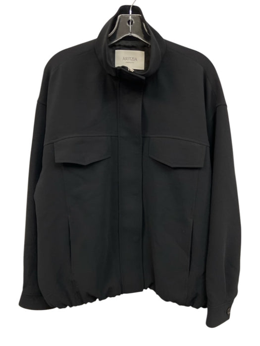 Aritzia Size M Black Polyester Cupro Lining Bomber Front Zip Jacket Black / M