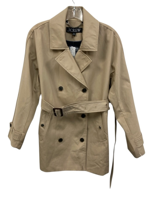 J. Crew Size XS Khaki Cotton Double Breast Button Pockets Lapel Belt Inc Coat Khaki / XS