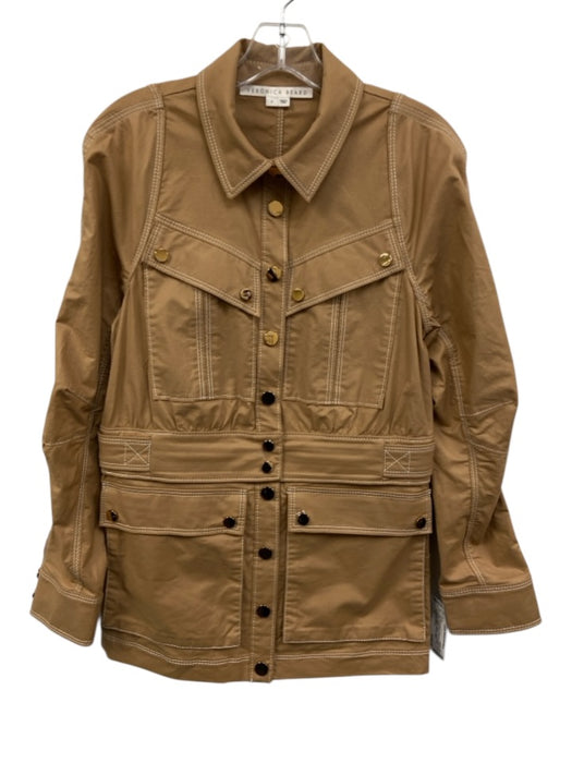 Veronica Beard Size 6 Tan Cotton Blend Gathered Detail Snap Button Jacket Tan / 6