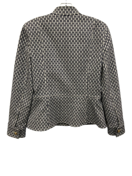Tory Burch Size 6 Navy Blue & White Cotton Blend Mock Neck Geometric Jacket Navy Blue & White / 6