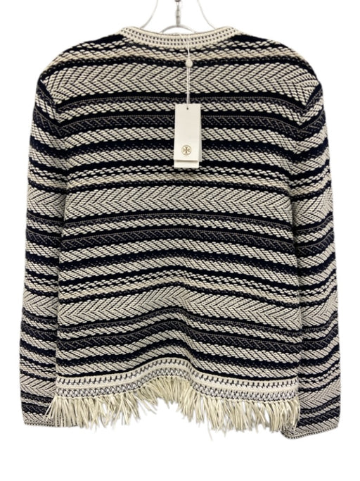 Tory Burch Size M Navy & white Cotton Round Neck Striped Hook & Eye Cardigan Navy & white / M