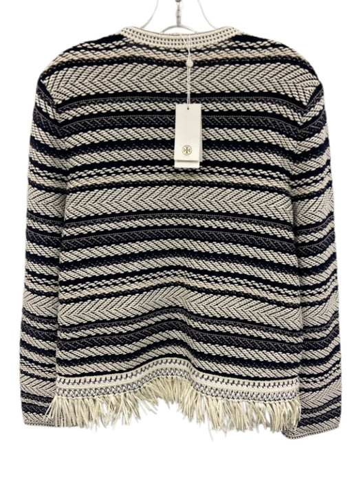 Tory Burch Size M Navy & white Cotton Round Neck Striped Hook & Eye Cardigan Navy & white / M