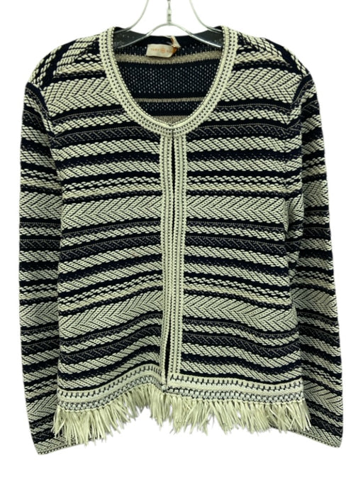 Tory Burch Size M Navy & white Cotton Round Neck Striped Hook & Eye Cardigan Navy & white / M