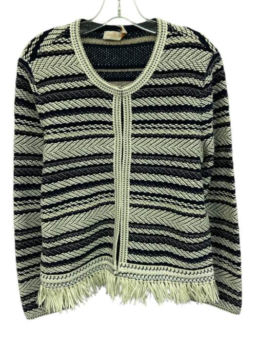 Tory Burch Size M Navy & white Cotton Round Neck Striped Hook & Eye Cardigan Navy & white / M
