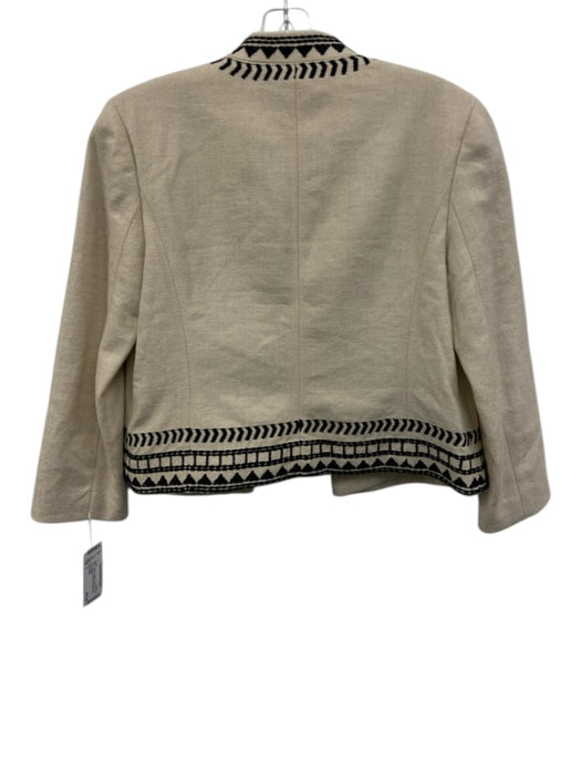 Ann Taylor Size 6 Cream & Black Cotton & Linen Embroidered Geometric Jacket Cream & Black / 6