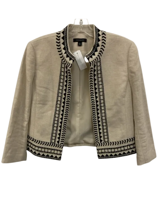 Ann Taylor Size 6 Cream & Black Cotton & Linen Embroidered Geometric Jacket Cream & Black / 6