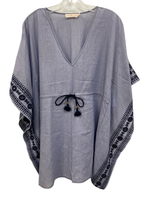 Tory Burch Size XS/S Blue Cotton Drawstring Pinstripe Embroidered Dress Coverup Blue / XS/S