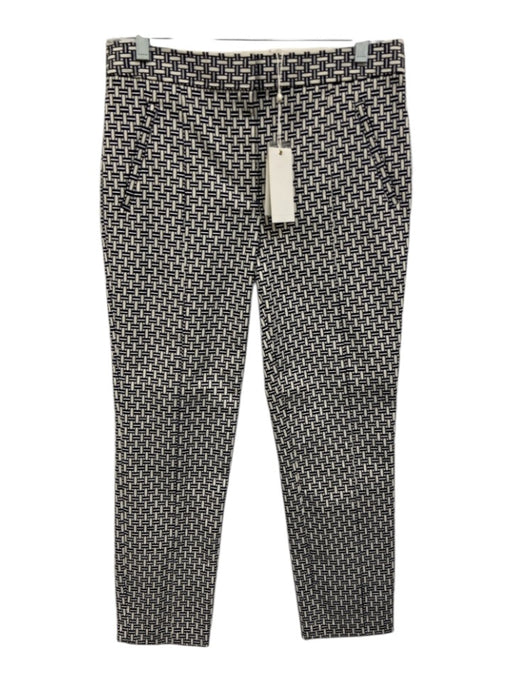 Tory Burch Size 4 Navy & White Print Cotton Blend Jacquard Geometric Pants Navy & White Print / 4