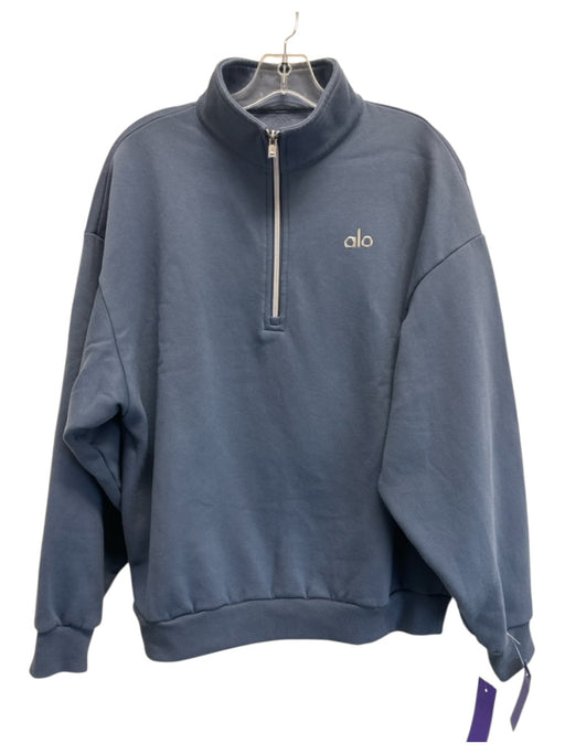 Alo Size S Blue Cotton Blend Fleece Mock Neck Half Zip Sweat Sweater Blue / S