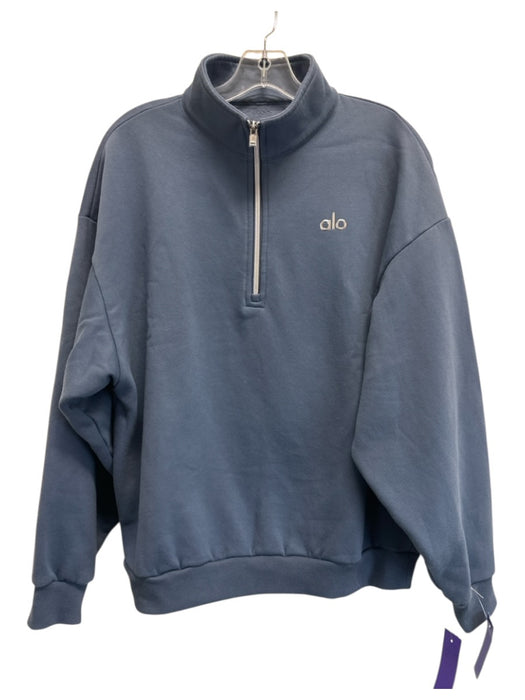 Alo Size S Blue Cotton Blend Fleece Mock Neck Half Zip Sweat Sweater Blue / S