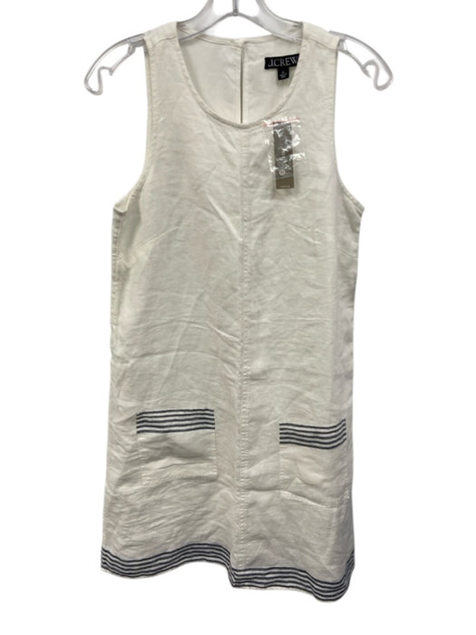 J. Crew Size XS White & Navy Blue Linen Stripe Trim Scoop Neck Shift Dress White & Navy Blue / XS