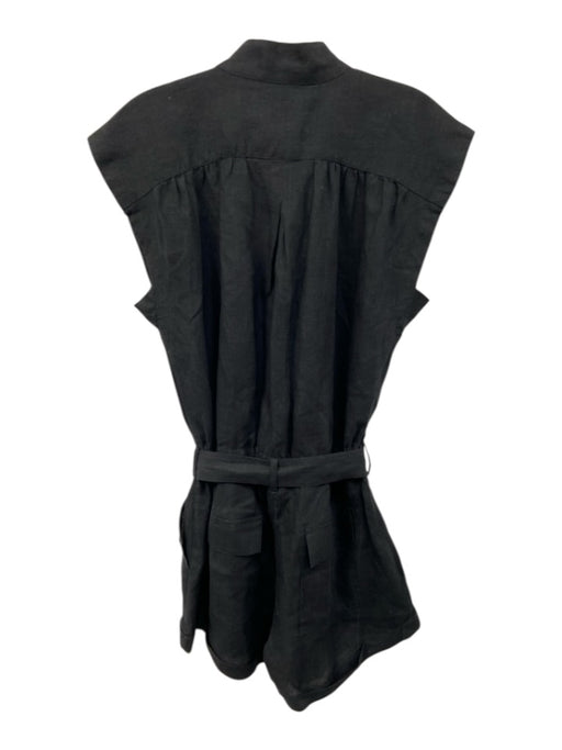 Frame Size S Black Linen Utility Button Front Sash Sleeveless Romper Black / S