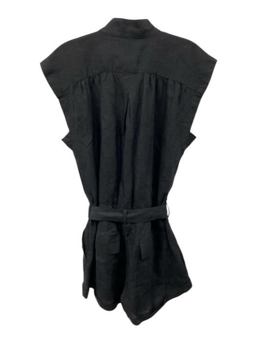 Frame Size S Black Linen Utility Button Front Sash Sleeveless Romper Black / S