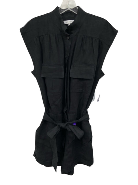 Frame Size S Black Linen Utility Button Front Sash Sleeveless Romper Black / S