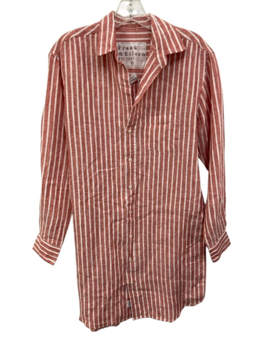 Frank & Eileen Size XS Red & White Linen Patch Pocket Stripe Button Down Dress Red & White / XS
