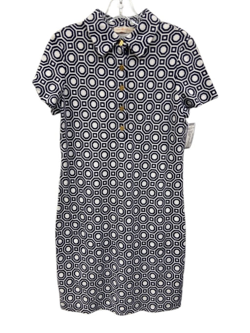 Tory Burch Size S Navy Blue & White Cotton Terry Cloth Hexagon Collar Dress Navy Blue & White / S
