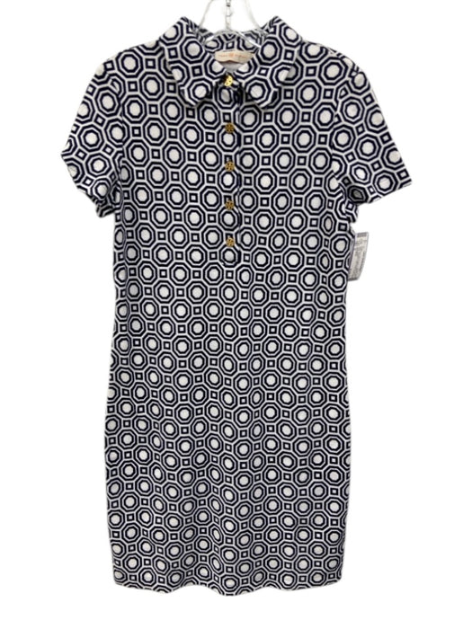 Tory Burch Size S Navy Blue & White Cotton Terry Cloth Hexagon Collar Dress Navy Blue & White / S