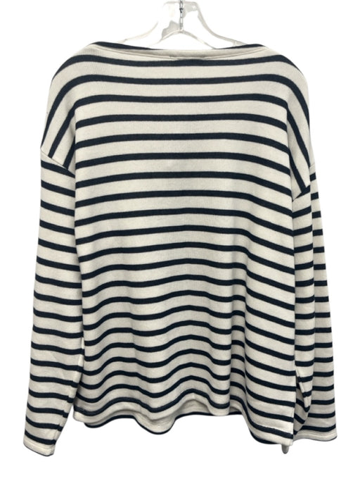 J. Crew Size M White & Navy Blue Cotton Stripe Boat Neck Long Sleeve Sweater White & Navy Blue / M