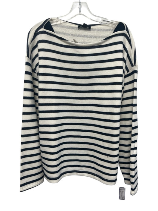 J. Crew Size M White & Navy Blue Cotton Stripe Boat Neck Long Sleeve Sweater White & Navy Blue / M