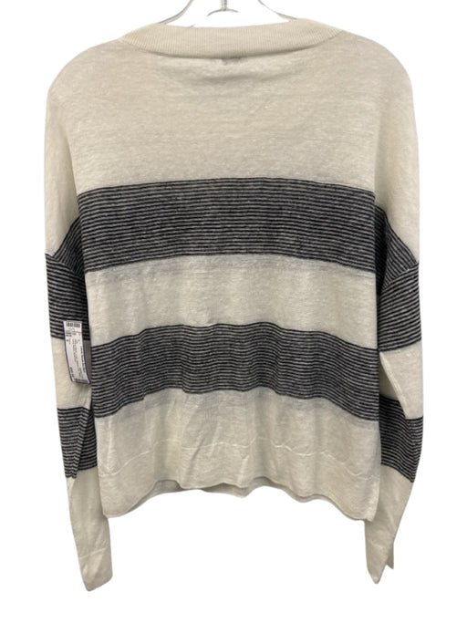 Vince Size S White & Black Linen Ribbed Trim Stripe Long Sleeve Top White & Black / S