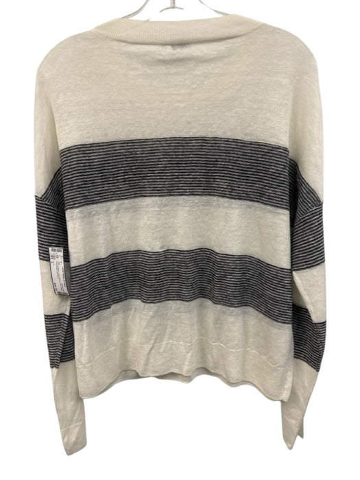 Vince Size S White & Black Linen Ribbed Trim Stripe Long Sleeve Top White & Black / S