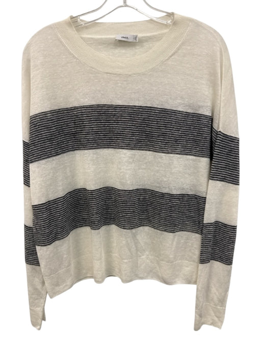 Vince Size S White & Black Linen Ribbed Trim Stripe Long Sleeve Top White & Black / S