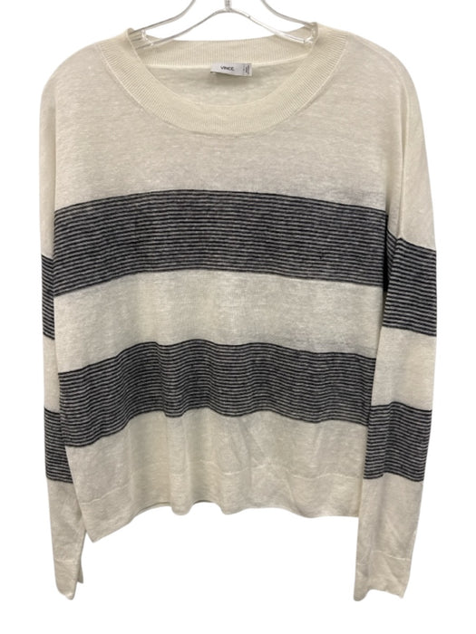 Vince Size S White & Black Linen Ribbed Trim Stripe Long Sleeve Top White & Black / S