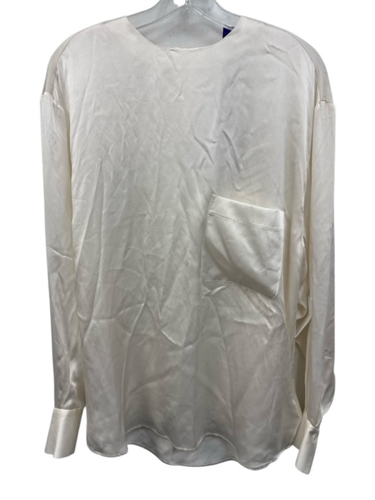 Equipment Size M White Silk Satin Button Close pocket Long Sleeve Top White / M