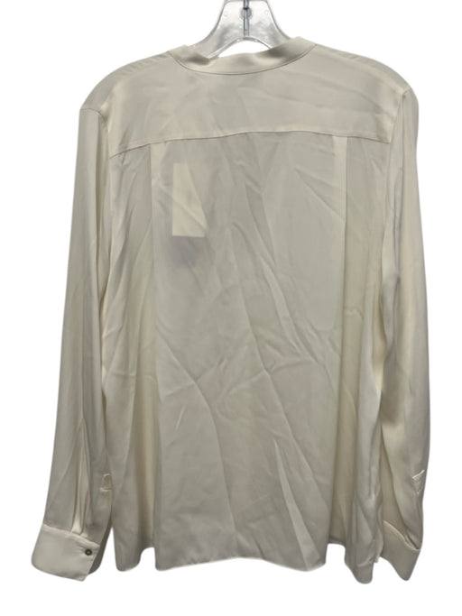 Vince Size M Ivory White Silk Blend Hidden buttons Collarless Long Sleeve Top Ivory White / M