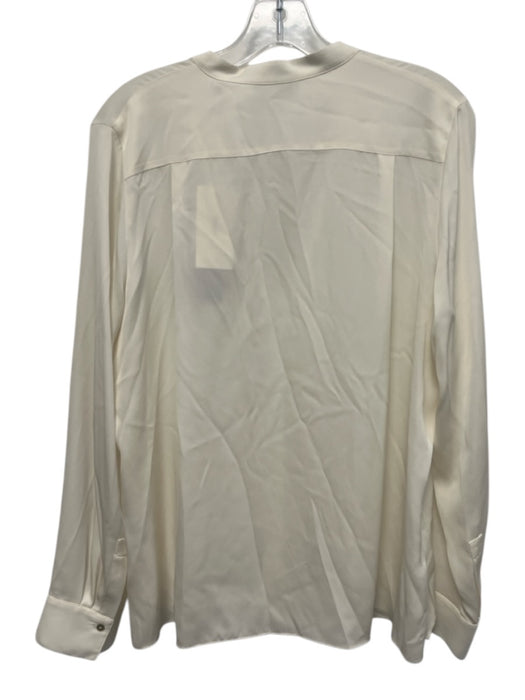 Vince Size M Ivory White Silk Blend Hidden buttons Collarless Long Sleeve Top Ivory White / M