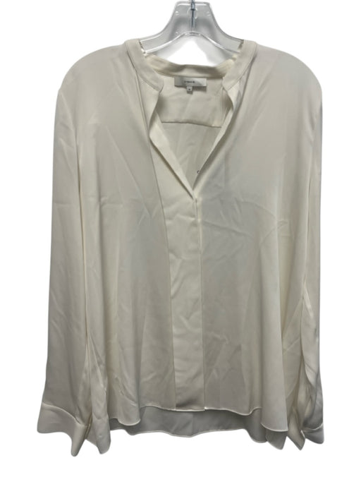 Vince Size M Ivory White Silk Blend Hidden buttons Collarless Long Sleeve Top Ivory White / M