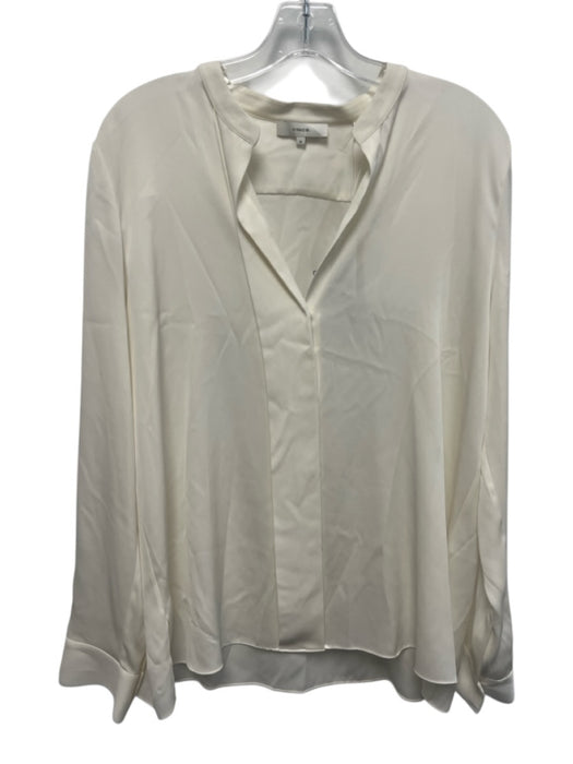 Vince Size M Ivory White Silk Blend Hidden buttons Collarless Long Sleeve Top Ivory White / M