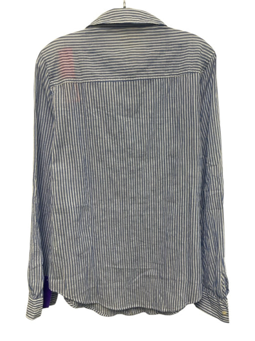 Lilly Pulitzer Size L Blue & White Cotton Blend Pockets Stripe Long Sleeve Top Blue & White / L