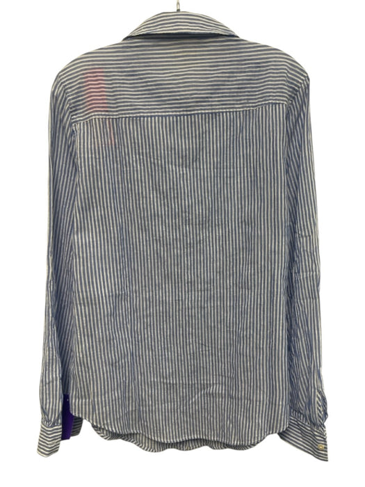 Lilly Pulitzer Size L Blue & White Cotton Blend Pockets Stripe Long Sleeve Top Blue & White / L