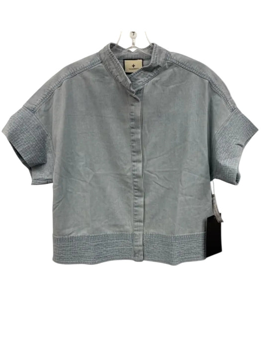 Tuckernuck Size S Light Blue Cotton Chambray Button Up Mock Neck Top Light Blue / S