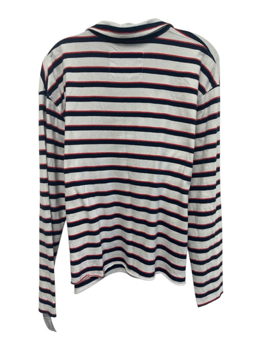 Frank & Eileen Size M White, Navy Blue, Red Cotton Stripe Collar Long Sleeve Top White, Navy Blue, Red / M
