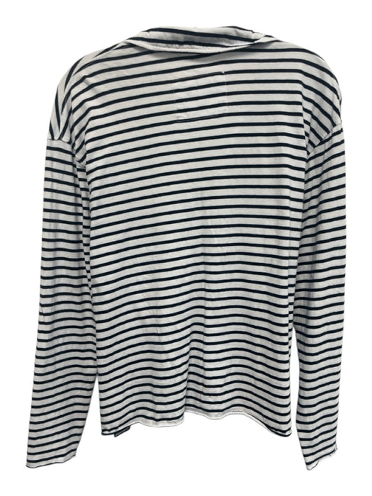 Frank & Eileen Size M Navy Blue & White Cotton Stripe Collar Long Sleeve Top Navy Blue & White / M