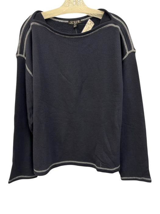 J. Crew Size M Navy Blue Cotton Contrast Stitch Boatneck Long Sleeve Sweater Navy Blue / M