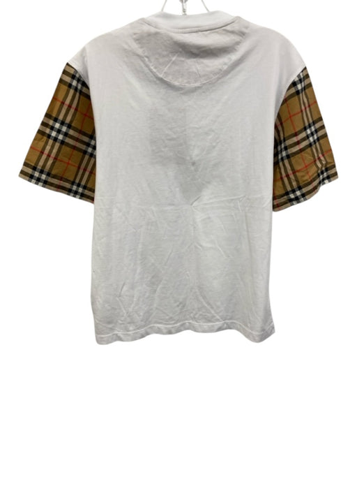 Burberry Size XS White Cotton Nova Check Round Neck short sleeve Top White / XS