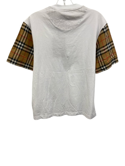 Burberry Size XS White Cotton Nova Check Round Neck short sleeve Top White / XS