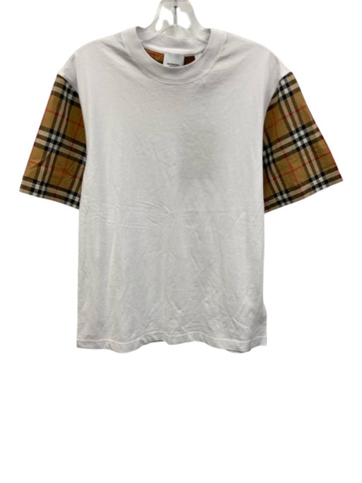 Burberry Size XS White Cotton Nova Check Round Neck short sleeve Top White / XS