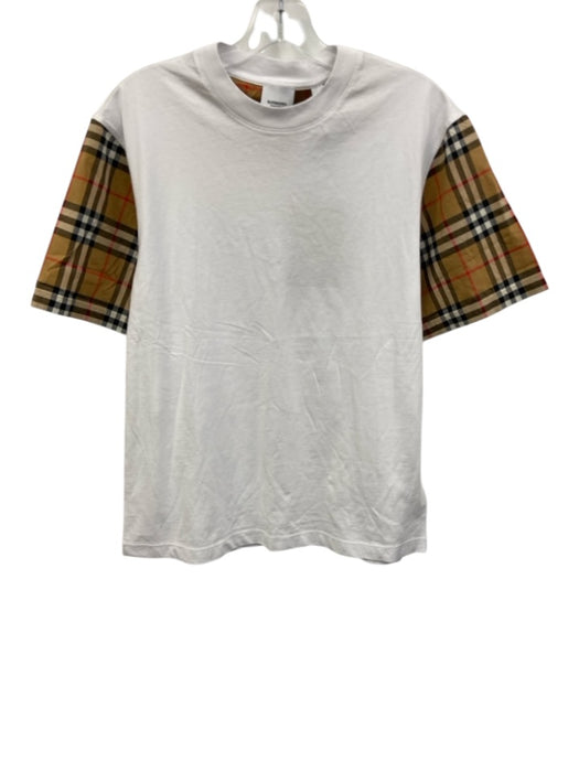 Burberry Size XS White Cotton Nova Check Round Neck short sleeve Top White / XS