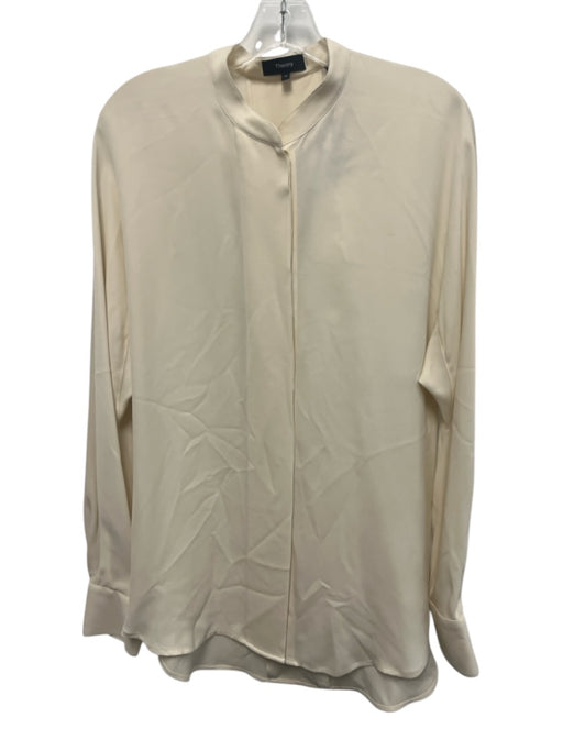 Theory Size M Cream Silk pleat back Long Sleeve Button Down Top Cream / M