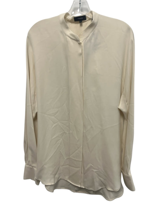 Theory Size M Cream Silk pleat back Long Sleeve Button Down Top Cream / M