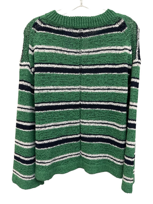 J. Crew Size M Green, White, Navy Cotton Blend Chunky Knit Stripe Sweater Green, White, Navy / M